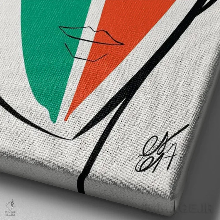 تابلو مدرن دختر سبز و نارنجی اثر امانوئل سیگنورینو - نمای نزدیک بافت بوم