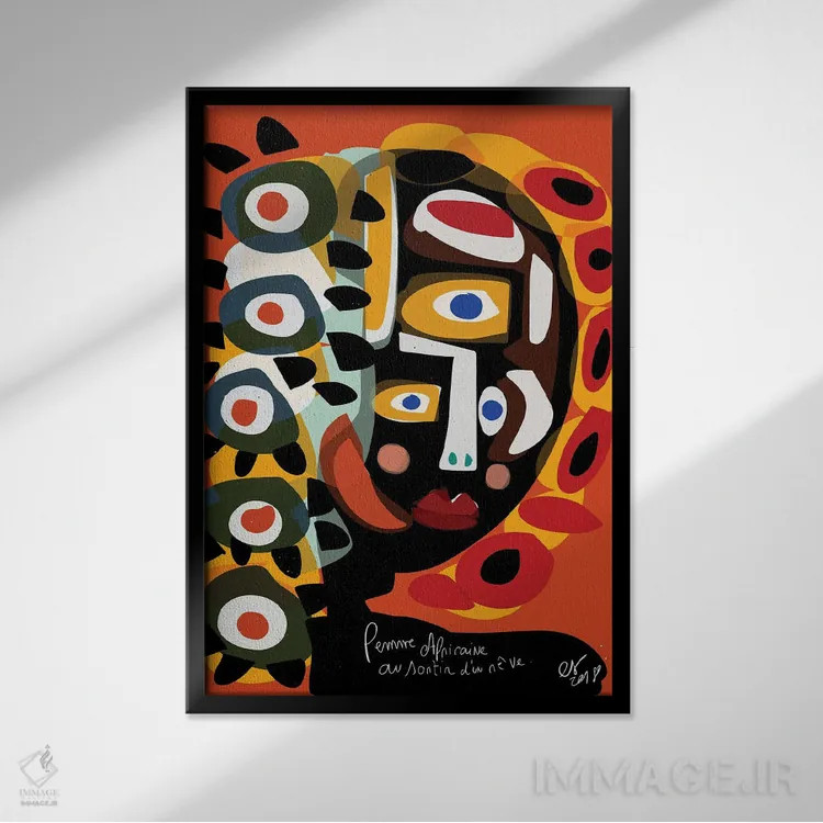 تابلو دکوراتیو زن آفریقایی در حال رویاپردازی است اثر امانوئل سیگنورینو - نمای قابدار مشکی