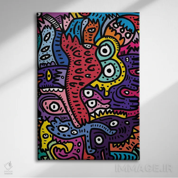 تابلو دکوراتیو هیولاهای تابستانی گرافیتی اثر امانوئل سیگنورینو - نمای روبهرو روی دیوار