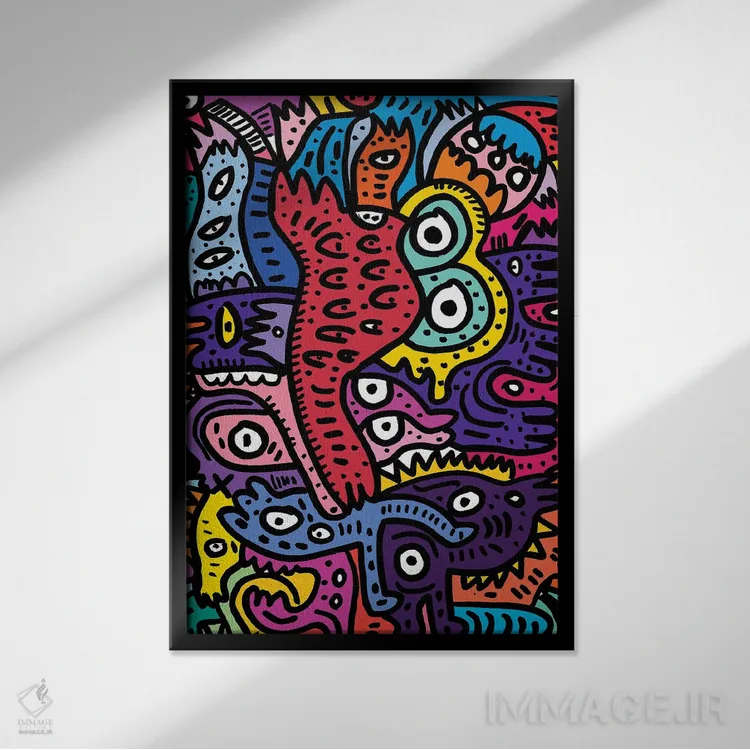 تابلو دکوراتیو هیولاهای تابستانی گرافیتی اثر امانوئل سیگنورینو - نمای قابدار مشکی