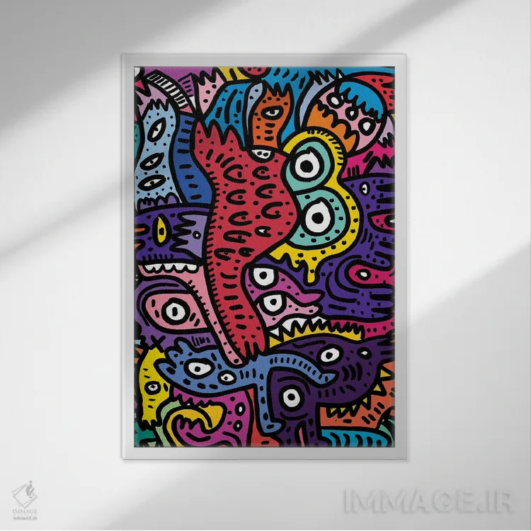 تابلو دکوراتیو هیولاهای تابستانی گرافیتی اثر امانوئل سیگنورینو - نمای قابدار سفید