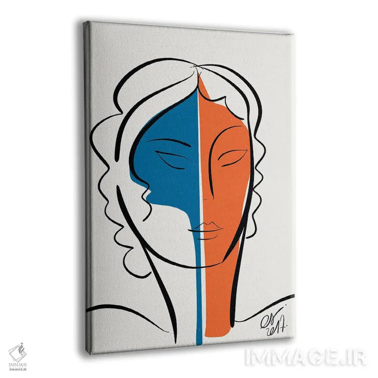 تابلو مینیمال دختر آبی نارنجی اثر امانوئل سیگنورینو - نمای پرسپکتیو محصول