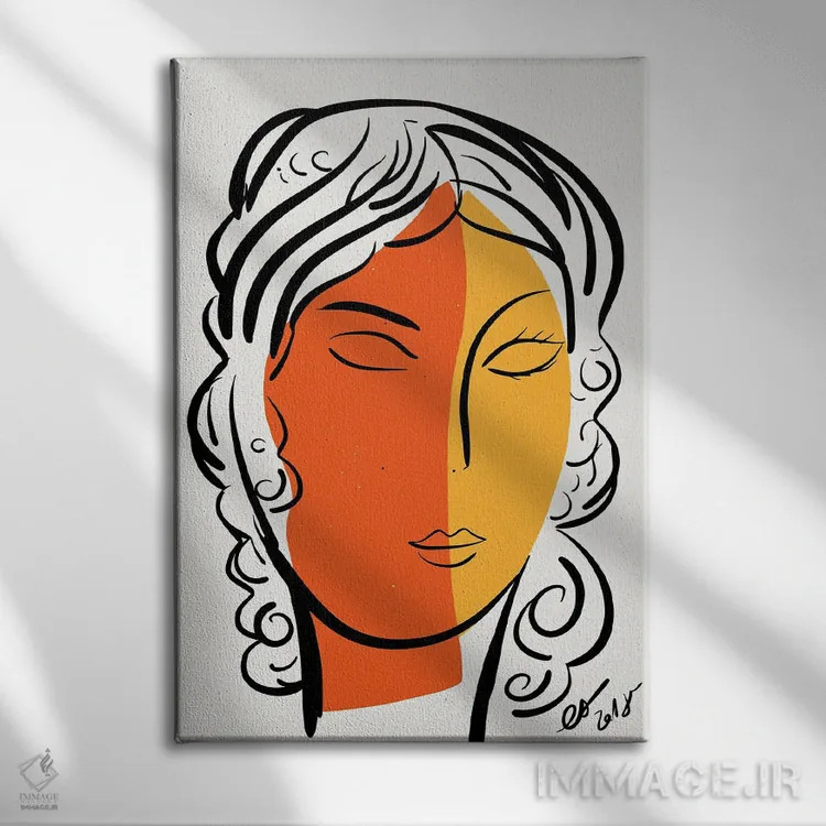 تابلو مینیمال پرتره نارنجی زرد یک زن اثر امانوئل سیگنورینو - نمای روبهرو روی دیوار