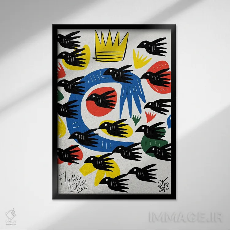 تابلو دکوراتیو پرنده های در حال پرواز اثر امانوئل سیگنورینو - نمای قابدار مشکی