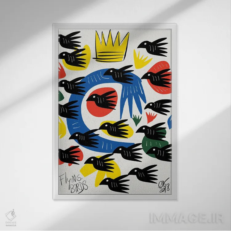 تابلو دکوراتیو پرنده های در حال پرواز اثر امانوئل سیگنورینو - نمای قابدار سفید