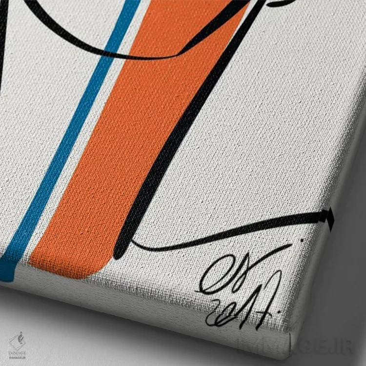 تابلو مینیمال دختر آبی نارنجی اثر امانوئل سیگنورینو - نمای نزدیک بافت بوم