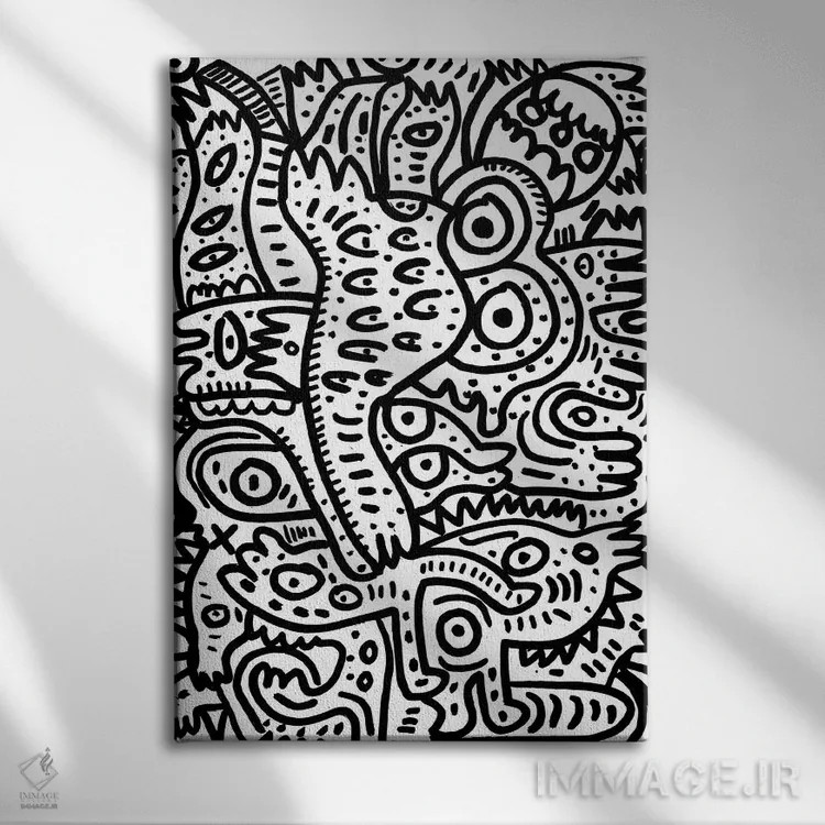 تابلو مینیمال هیولاهای تابستانی سیاه و سفید اثر امانوئل سیگنورینو - نمای روبهرو روی دیوار