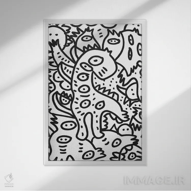 تابلو دکوراتیو دایناسور گرافیتی خفن اثر امانوئل سیگنورینو - نمای قابدار سفید