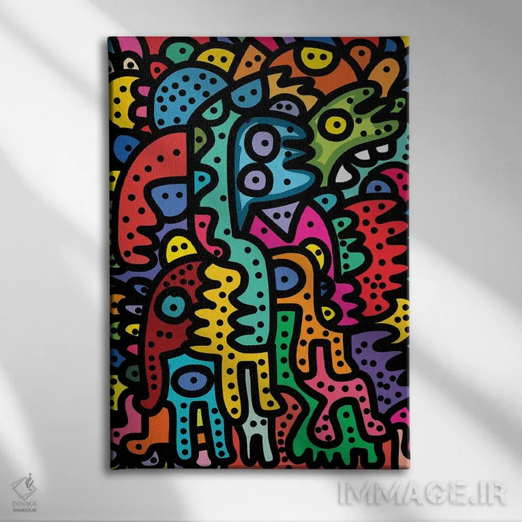 تابلو دکوراتیو موجودات پازلی اثر امانوئل سیگنورینو - نمای روبهرو روی دیوار