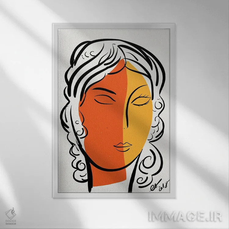 تابلو مینیمال پرتره نارنجی زرد یک زن اثر امانوئل سیگنورینو - نمای قابدار سفید