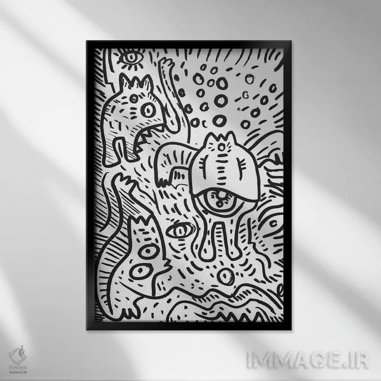 تابلو مینیمال سیکلوپ و دوستانش اثر امانوئل سیگنورینو - نمای قابدار مشکی