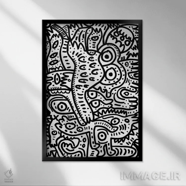 تابلو مینیمال هیولاهای تابستانی سیاه و سفید اثر امانوئل سیگنورینو - نمای قابدار مشکی