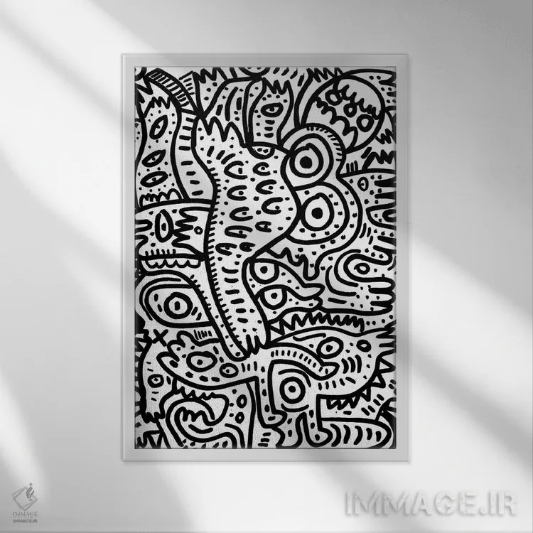 تابلو مینیمال هیولاهای تابستانی سیاه و سفید اثر امانوئل سیگنورینو - نمای قابدار سفید