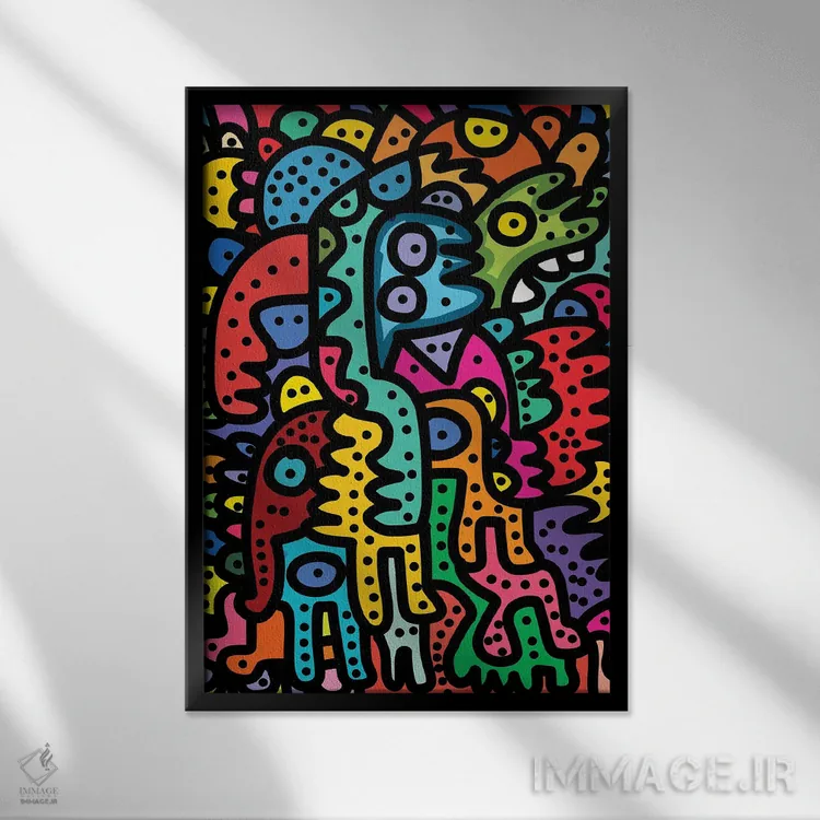 تابلو دکوراتیو موجودات پازلی اثر امانوئل سیگنورینو - نمای قابدار مشکی