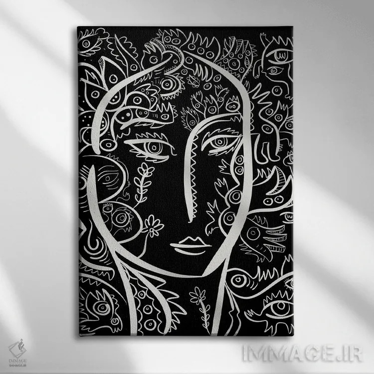 تابلو دکوراتیو پرتره زن گل دار همراه با گرافیتی اثر امانوئل سیگنورینو - نمای روبهرو روی دیوار