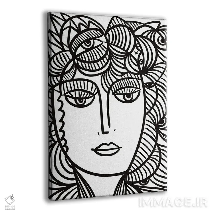 تابلو مینیمال زن گل با چشمانی در میان موهایش اثر امانوئل سیگنورینو - نمای پرسپکتیو محصول