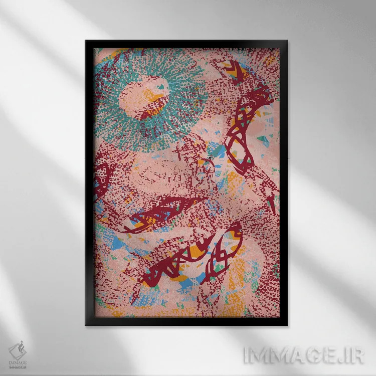 تابلو انتزاعی هنر اسرارآمیز آفریقایی با نقوش مرجانی طبیعی اثر امانوئل سیگنورینو - نمای قابدار مشکی