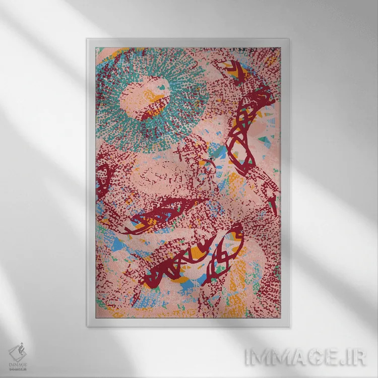 تابلو انتزاعی هنر اسرارآمیز آفریقایی با نقوش مرجانی طبیعی اثر امانوئل سیگنورینو - نمای قابدار سفید