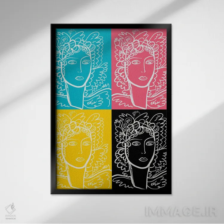 تابلو مینیمال پرتره زن به سبک پاپ آرت CMYK اثر امانوئل سیگنورینو - نمای قابدار مشکی