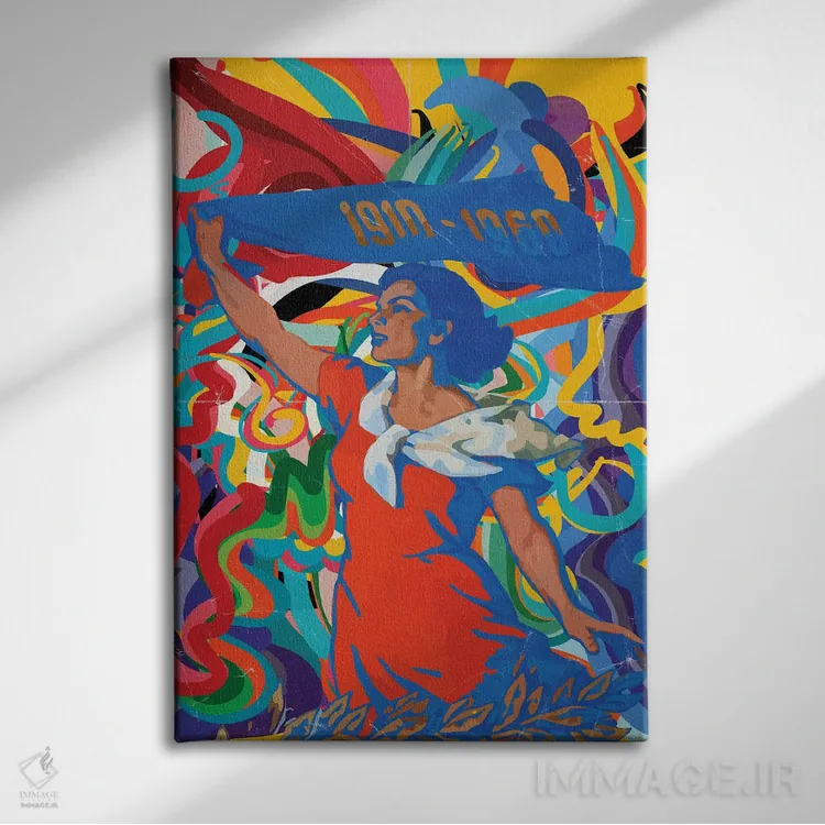 تابلو دکوراتیو پاپ آرت وینتیج زن آبی اثر امانوئل سیگنورینو - نمای روبهرو روی دیوار