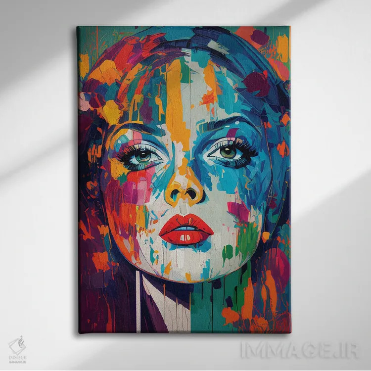 تابلو دکوراتیو پرتره رنگارنگ و شیک پاپ آرت اثر امانوئل سیگنورینو - نمای روبهرو روی دیوار