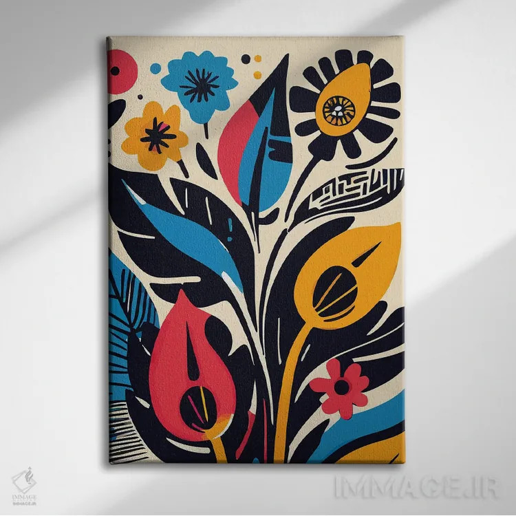 تابلو انتزاعی گل های انتزاعی برش خورده اثر امانوئل سیگنورینو - نمای روبهرو روی دیوار