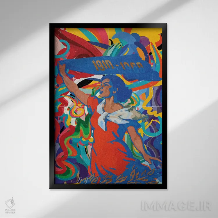 تابلو دکوراتیو پاپ آرت وینتیج زن آبی اثر امانوئل سیگنورینو - نمای قابدار مشکی