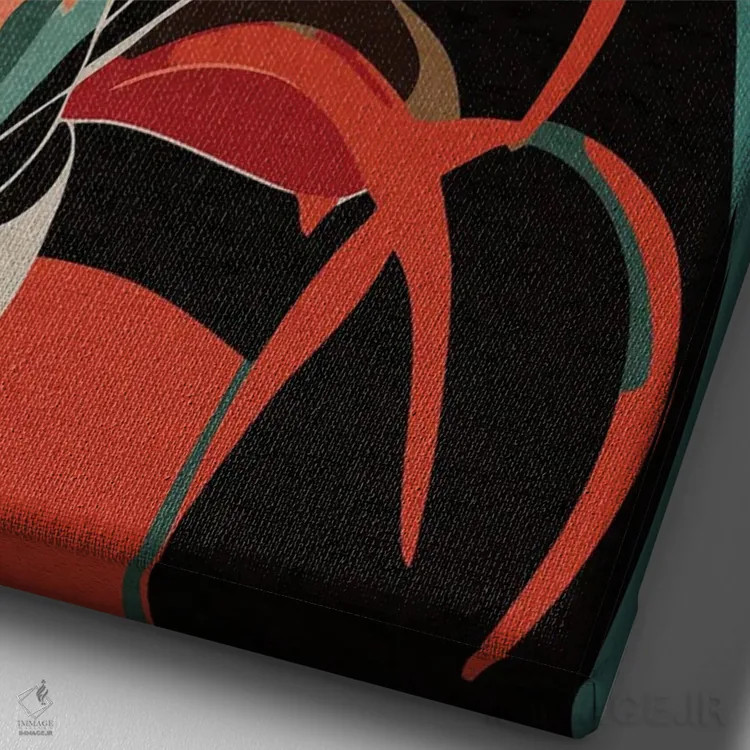 تابلو انتزاعی طبیعت بی جان نارنجی و زرد با یک گیاه اثر امانوئل سیگنورینو - نمای نزدیک بافت بوم