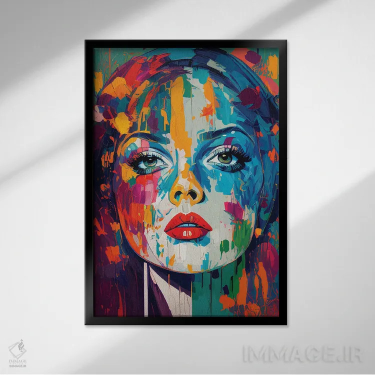 تابلو دکوراتیو پرتره رنگارنگ و شیک پاپ آرت اثر امانوئل سیگنورینو - نمای قابدار مشکی