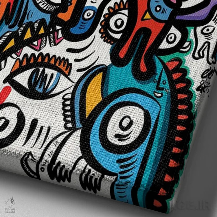 تابلو دکوراتیو موجودات ناتمام گرافیتی در بهشت اثر امانوئل سیگنورینو - نمای نزدیک بافت بوم