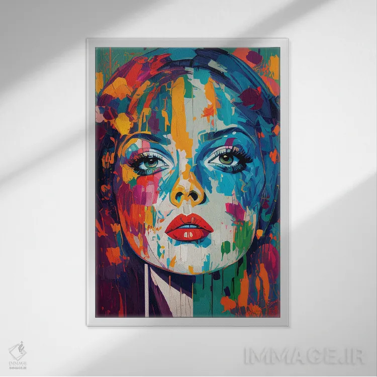 تابلو دکوراتیو پرتره رنگارنگ و شیک پاپ آرت اثر امانوئل سیگنورینو - نمای قابدار سفید