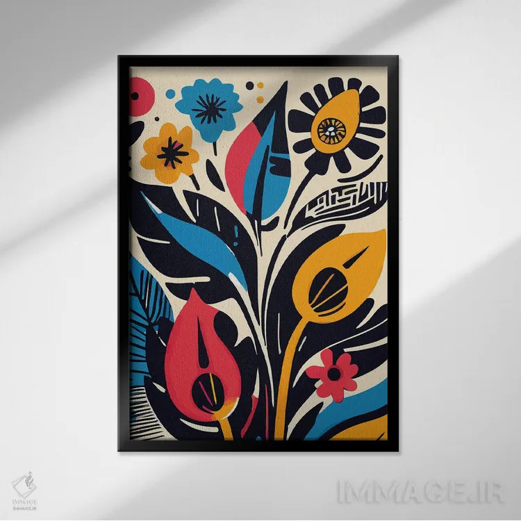 تابلو انتزاعی گل های انتزاعی برش خورده اثر امانوئل سیگنورینو - نمای قابدار مشکی