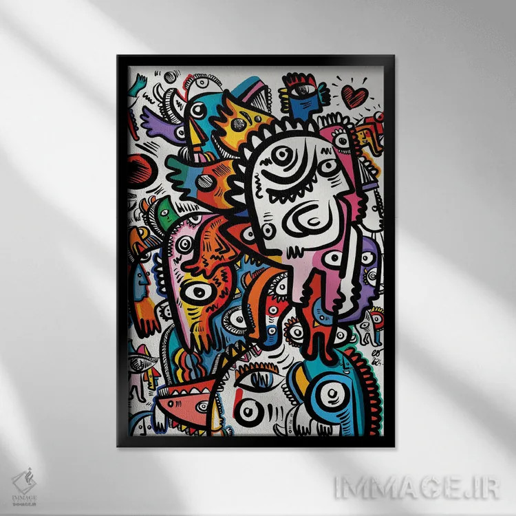 تابلو دکوراتیو موجودات ناتمام گرافیتی در بهشت اثر امانوئل سیگنورینو - نمای قابدار مشکی