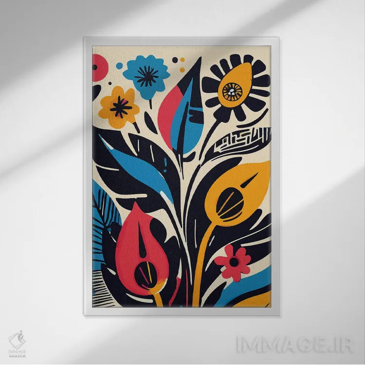 تابلو انتزاعی گل های انتزاعی برش خورده اثر امانوئل سیگنورینو - نمای قابدار سفید