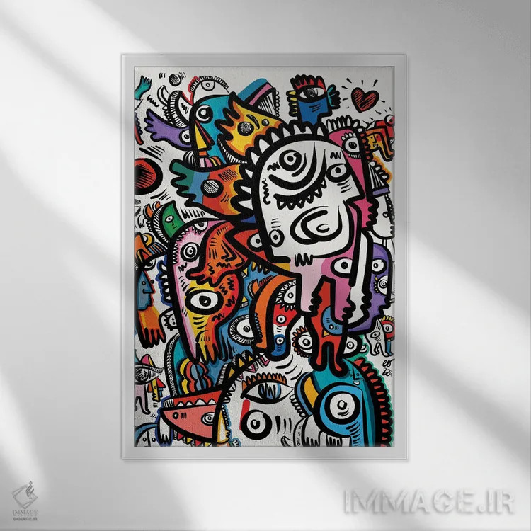 تابلو دکوراتیو موجودات ناتمام گرافیتی در بهشت اثر امانوئل سیگنورینو - نمای قابدار سفید