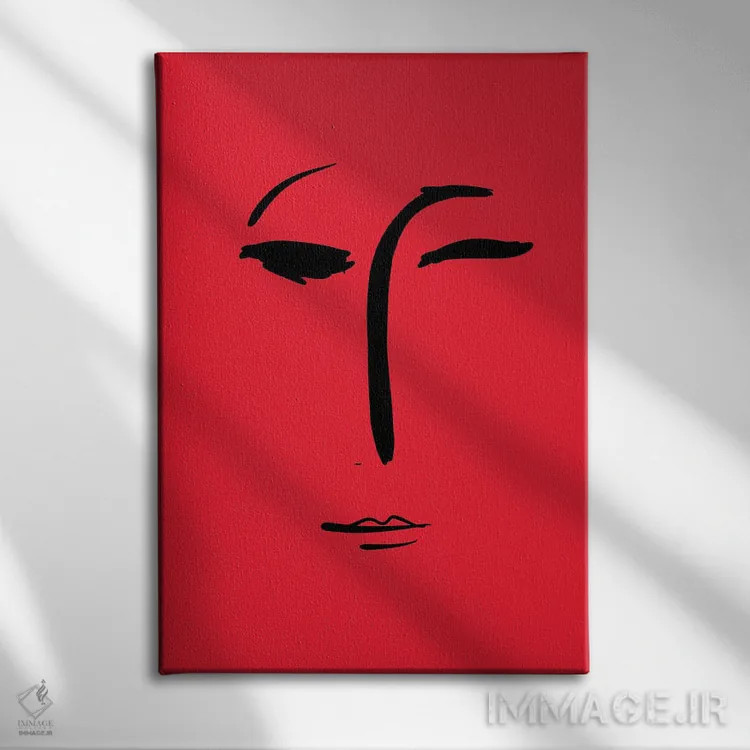 تابلو مدرن پرتره مینیمال دختری با لباس قرمز اثر امانوئل سیگنورینو - نمای روبهرو روی دیوار