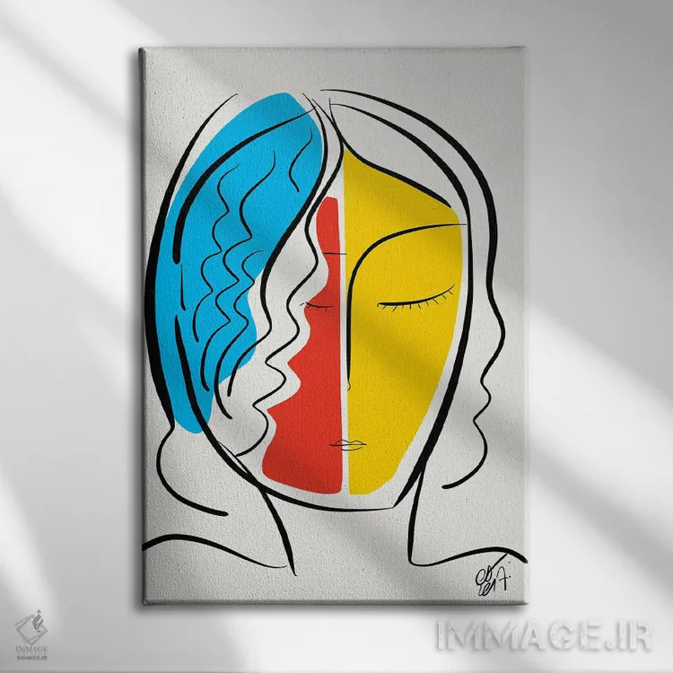 تابلو مدرن پرتره مینیمال و گرافیکی فرانسوی اثر امانوئل سیگنورینو - نمای روبهرو روی دیوار