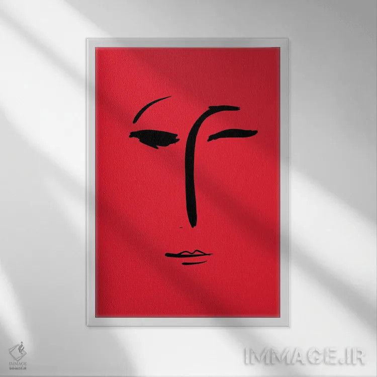 تابلو مدرن پرتره مینیمال دختری با لباس قرمز اثر امانوئل سیگنورینو - نمای قابدار سفید
