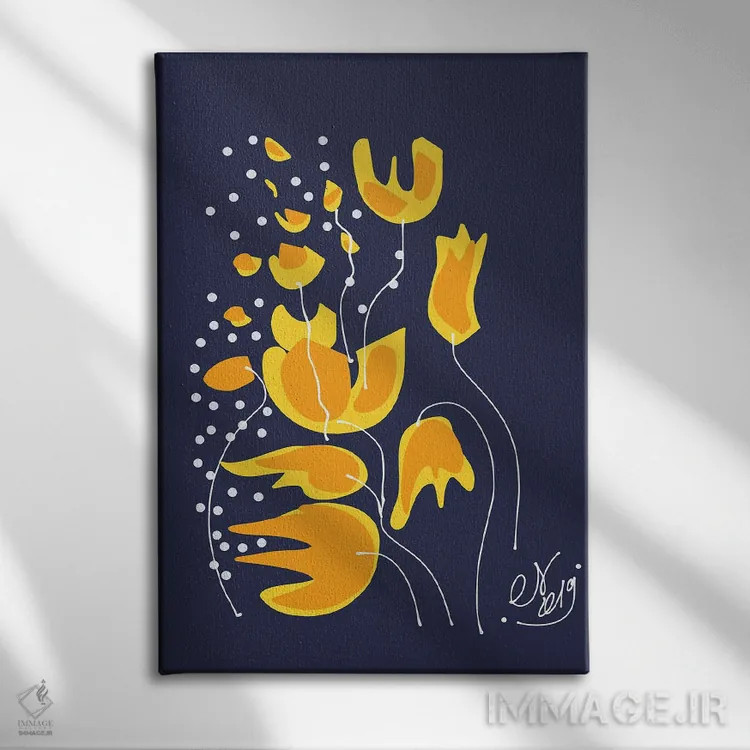 تابلو مینیمال گل های طلایی در شب اثر امانوئل سیگنورینو - نمای روبهرو روی دیوار