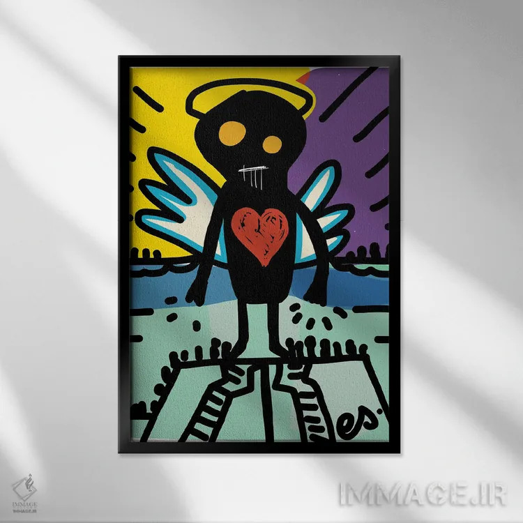 تابلو دکوراتیو فرشته سیاه عشق اثر امانوئل سیگنورینو - نمای قابدار مشکی