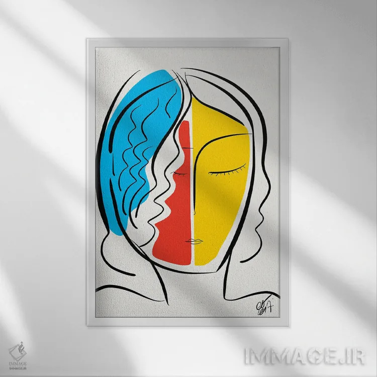 تابلو مدرن پرتره مینیمال و گرافیکی فرانسوی اثر امانوئل سیگنورینو - نمای قابدار سفید