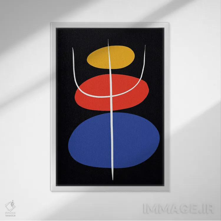 تابلو انتزاعی سنگ های ذن سیاه اثر امانوئل سیگنورینو - نمای قابدار سفید