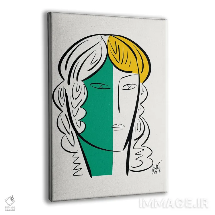 تابلو مینیمال پرتره دختر سفید و سبز اثر امانوئل سیگنورینو - نمای پرسپکتیو محصول