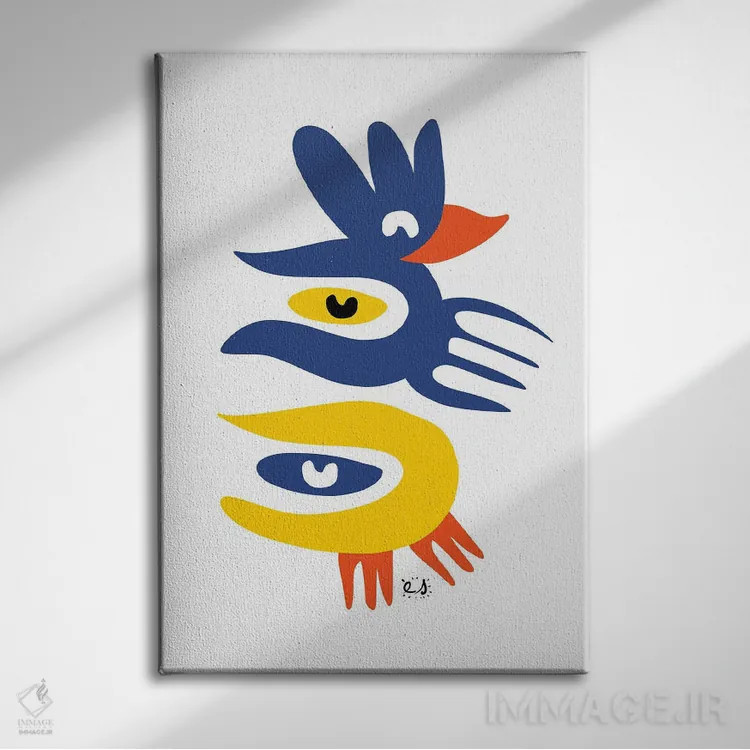 تابلو مینیمال پرندگان ذن اثر امانوئل سیگنورینو - نمای روبهرو روی دیوار