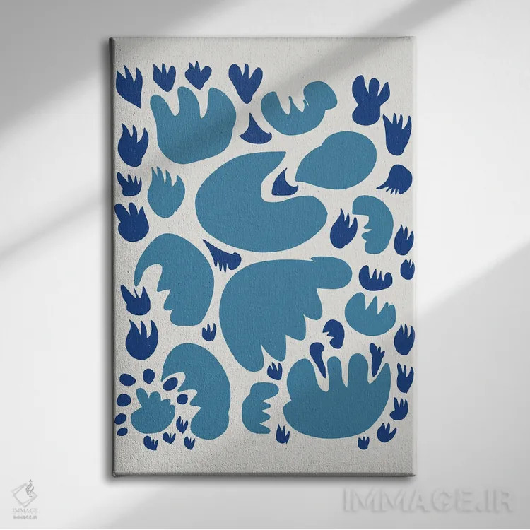 تابلو مینیمال برش های انتزاعی آبی اثر امانوئل سیگنورینو - نمای روبهرو روی دیوار