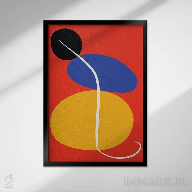 تابلو انتزاعی سنگ های ذن قرمز اثر امانوئل سیگنورینو - نمای قابدار مشکی