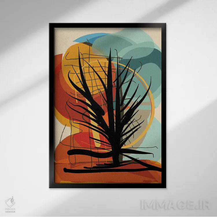 تابلو دکوراتیو درخت در غروب آفریقایی اثر امانوئل سیگنورینو - نمای قابدار مشکی