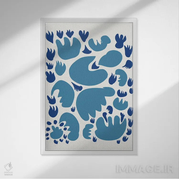 تابلو مینیمال برش های انتزاعی آبی اثر امانوئل سیگنورینو - نمای قابدار سفید