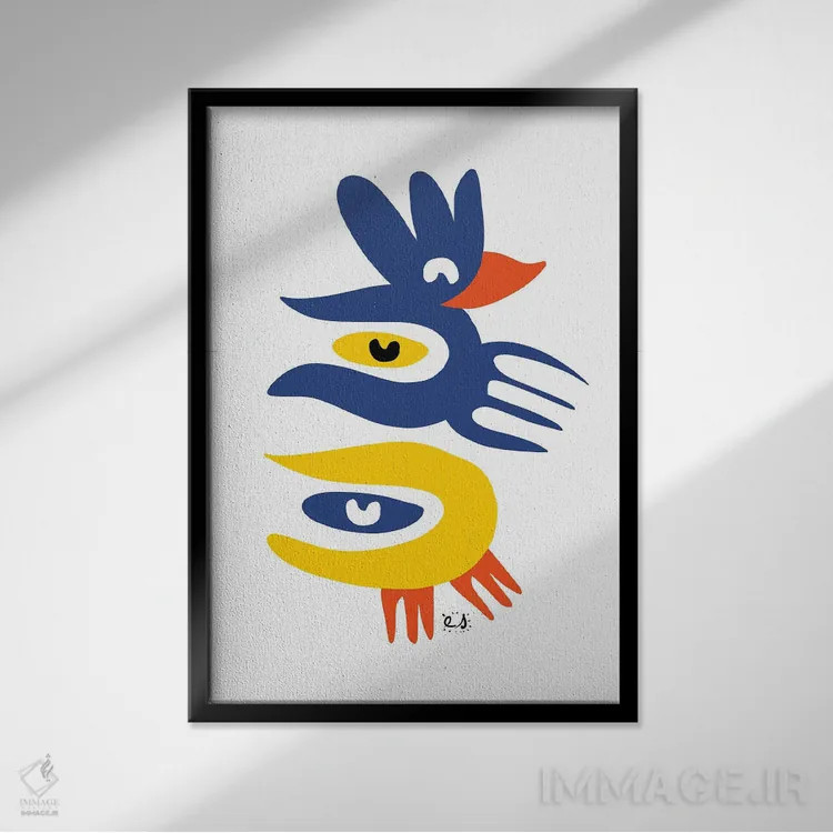 تابلو مینیمال پرندگان ذن اثر امانوئل سیگنورینو - نمای قابدار مشکی