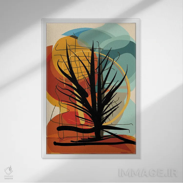تابلو دکوراتیو درخت در غروب آفریقایی اثر امانوئل سیگنورینو - نمای قابدار سفید